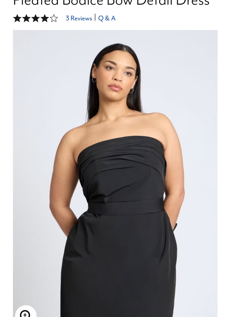 Eloquii Black Strapless Pleated Bodice Midi Dress with Bow - Picture 3 of 3